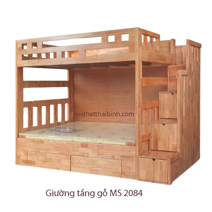 Giường tầng gỗ đẹp Giường tầng gỗ đẹp MS 2084 - chi tiết vân gỗ tự nhiên