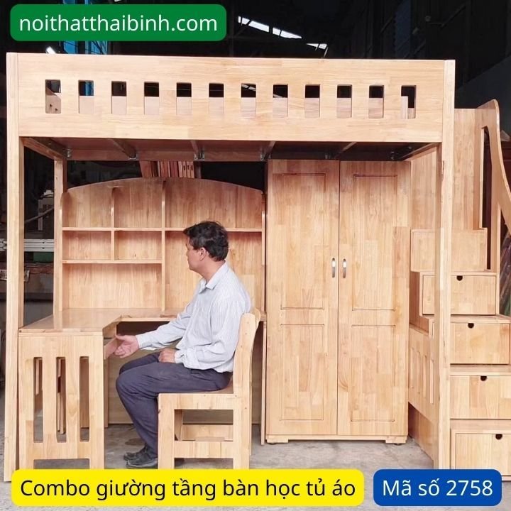 Giường tầng gỗ bàn học tủ áo