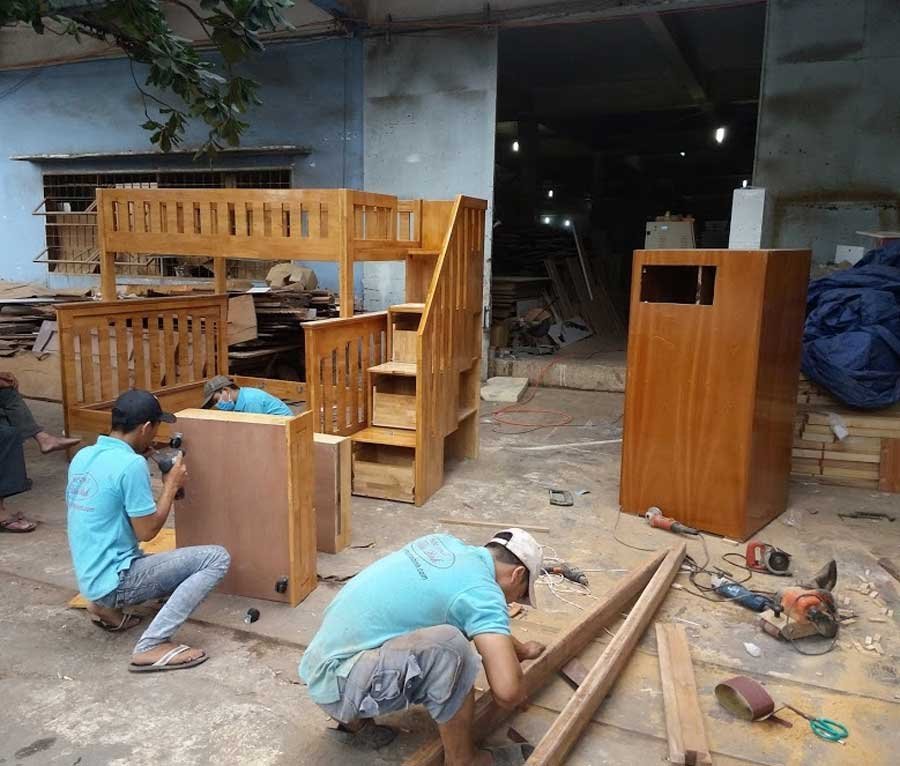 Giường tầng gỗ cao su tự nhiên thiết kế hiện đại Giường tầng gỗ cao su MS 9080