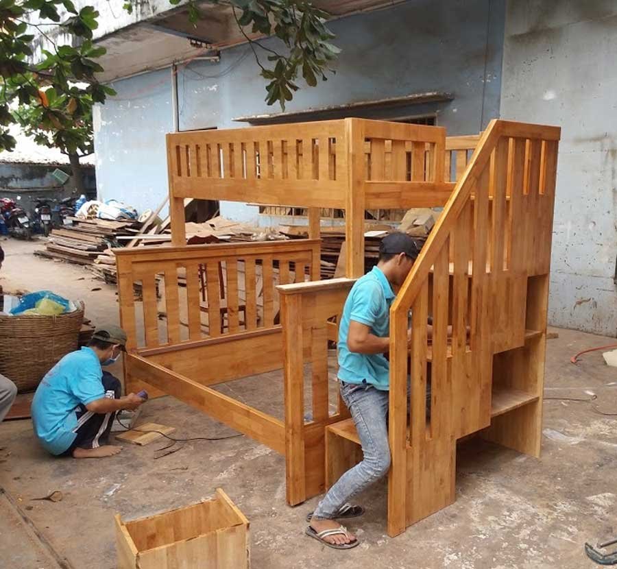 Mẫu giường tầng gỗ cao su tự nhiên bền đẹp an toàn Giường tầng gỗ cao su MS 9080 - nhìn tổng thể