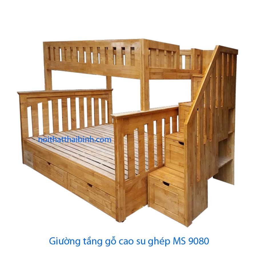 Giường tầng gỗ tự nhiên Giường tầng gỗ cao su MS 9080 - góc nghiêng