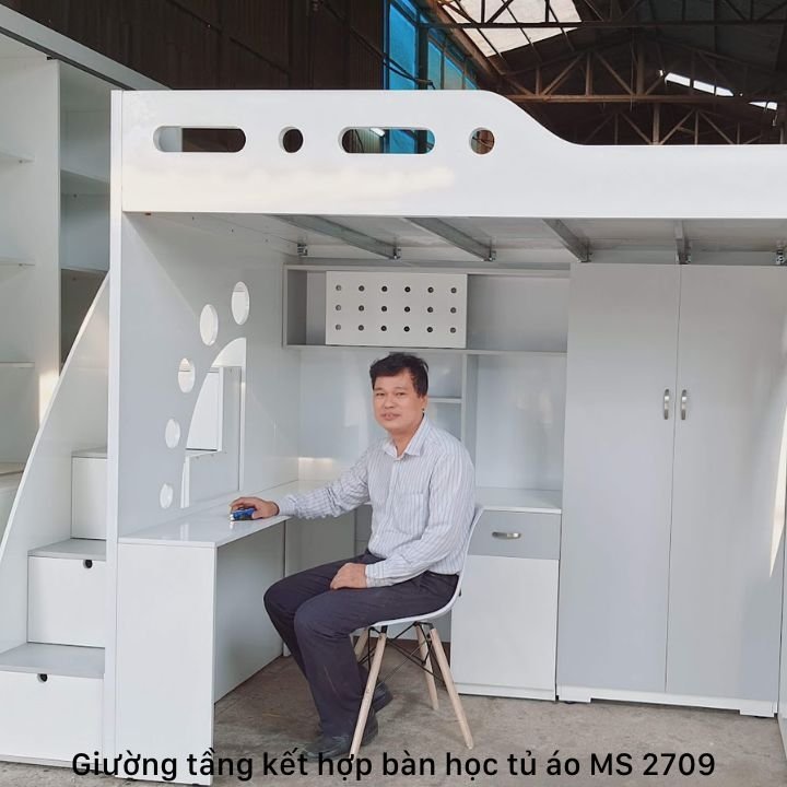 Giường tầng cho bé kết hợp bàn học tủ áo