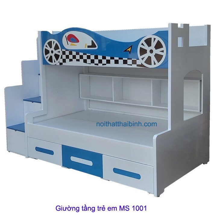 Chi tiết chất liệu gỗ MDF lõi xanh chống trầy của giường tầng cho bé Giường Tầng Trẻ Em Cho Bé Trai MS 1001 - bề mặt hoàn thiện