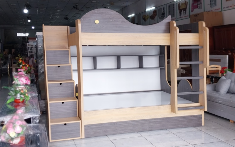 Giường tầng cho bé hình cá heo MS 3175 - góc nghiêng