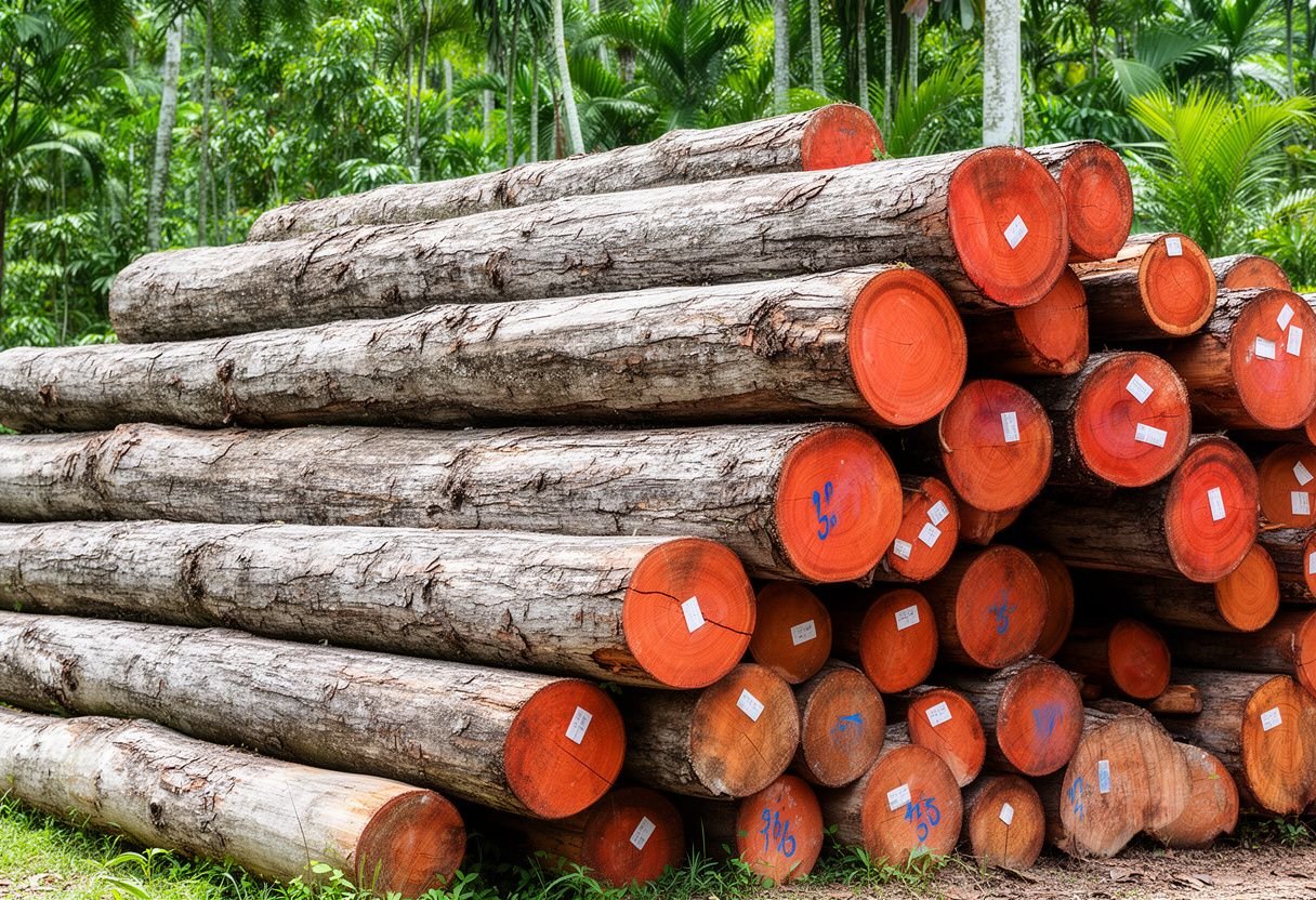 Gỗ tự nhiên nguyên khúc tại bãi tập kết - gỗ gụ là gì