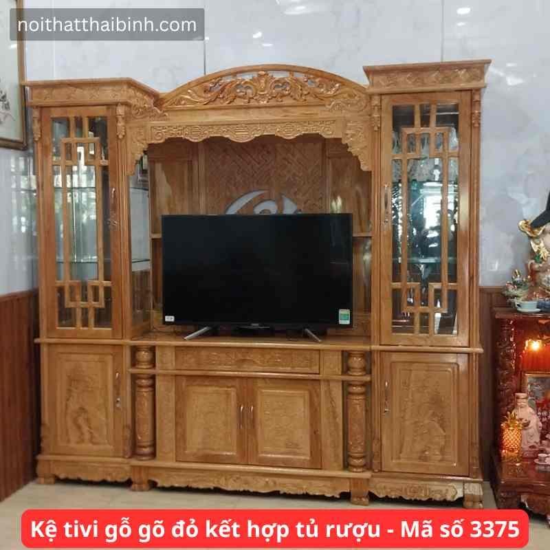 Kệ Tivi Gỗ Gõ Đỏ Kết Hợp Tủ Rượu Và Bàn Thờ