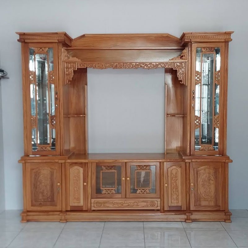 Kệ tivi kết hợp tủ rượu gỗ gõ đỏ tự nhiên cao cấp