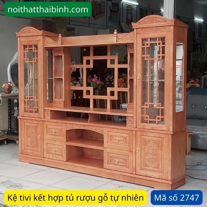 Kệ tivi gỗ kết hợp tủ trang trí Kệ tivi gỗ kết hợp tủ trang trí MS 2747 - góc nghiêng