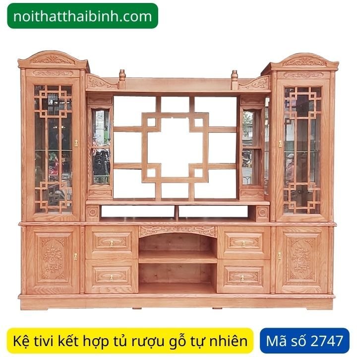 Nơi bán kệ tivi gỗ kết hợp tủ trang trí Kệ tivi gỗ kết hợp tủ trang trí MS 2747 - kỹ thuật đóng mộng chắc chắn