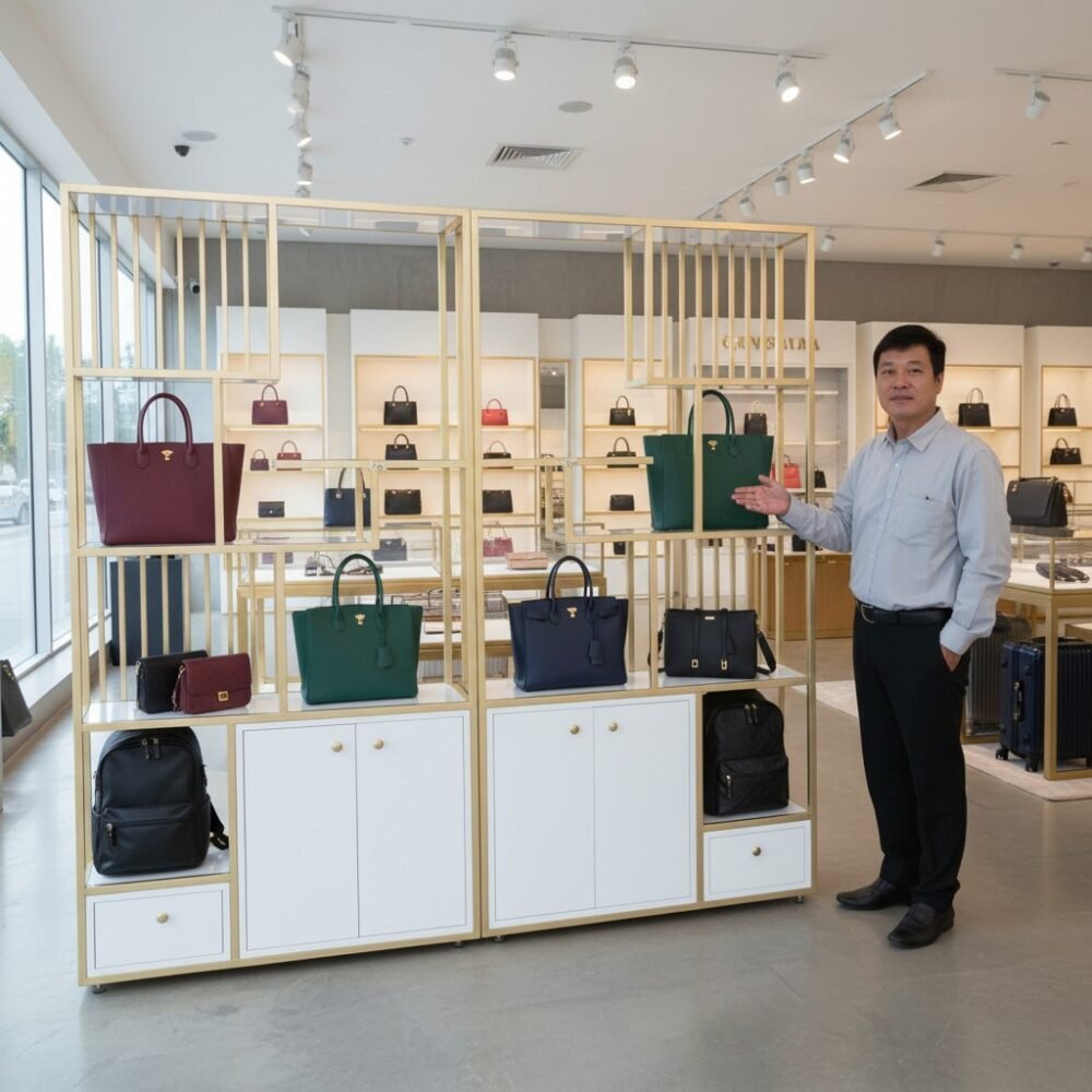 Kệ trưng bày sản phẩm cao cấp sắt sơn đồng thiết kế hiện đại
