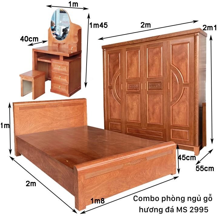 Kích thước combo phòng ngủ gỗ hương đá Kích thước combo phòng ngủ gỗ hương đá