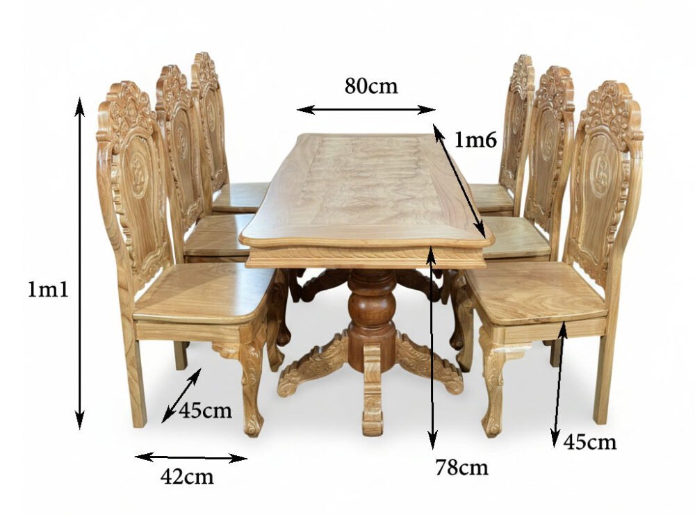 Bộ bàn ăn gỗ gõ đỏ 6 ghế MS 3306 - chi tiết vân gỗ tự nhiên