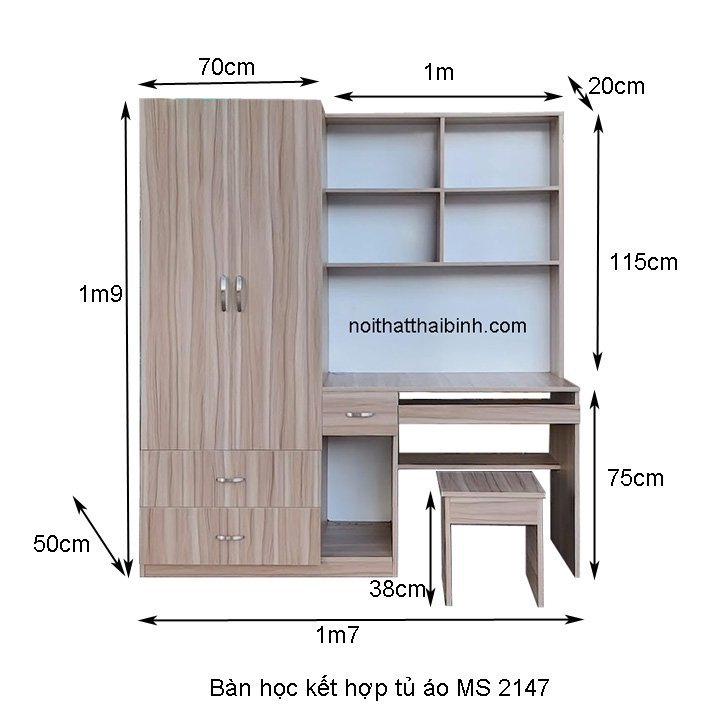 Bàn học kết hợp tủ áo MS 2147