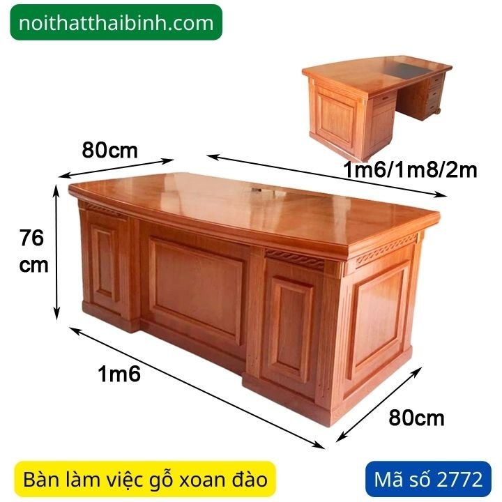 Bàn văn phòng gỗ xoan đào MS 2772