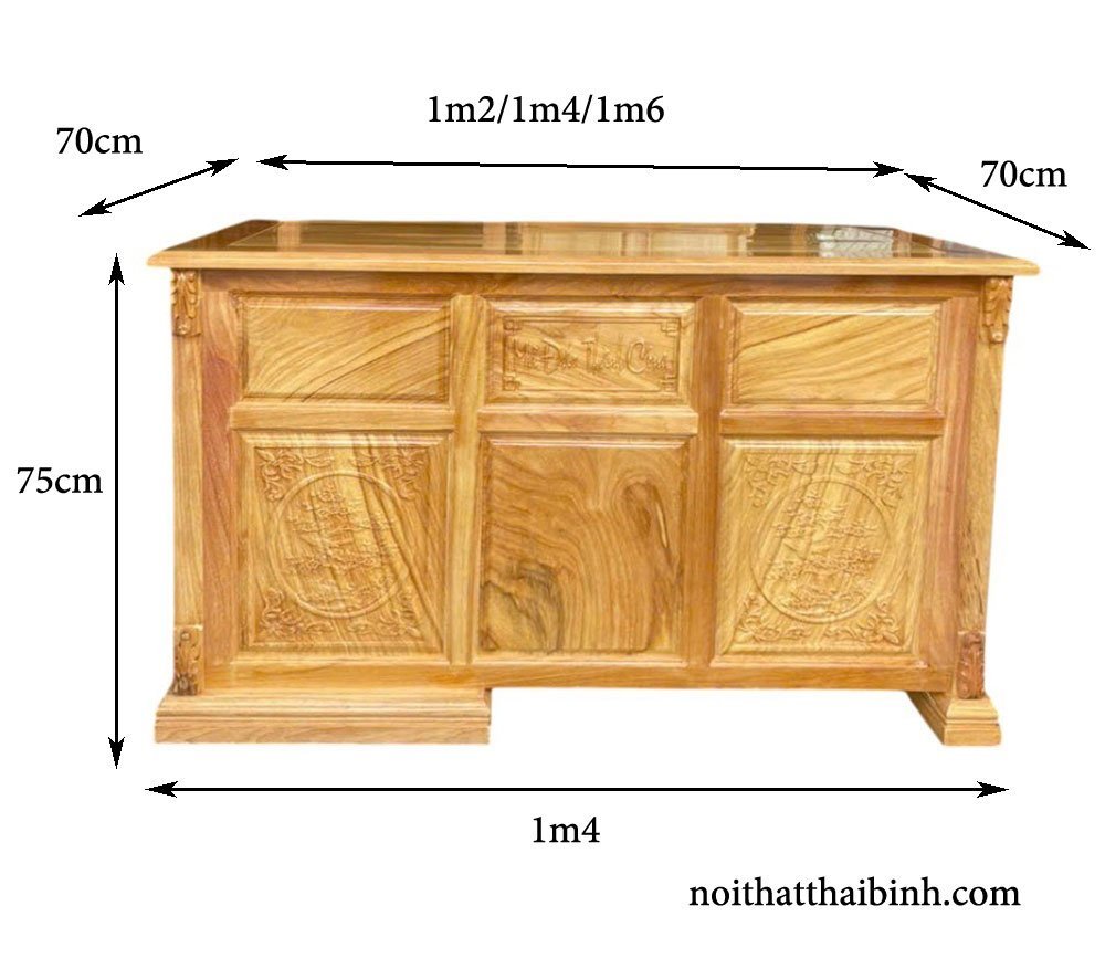 Bàn làm việc gỗ gõ đỏ tự nhiên MS 3439 - góc nghiêng