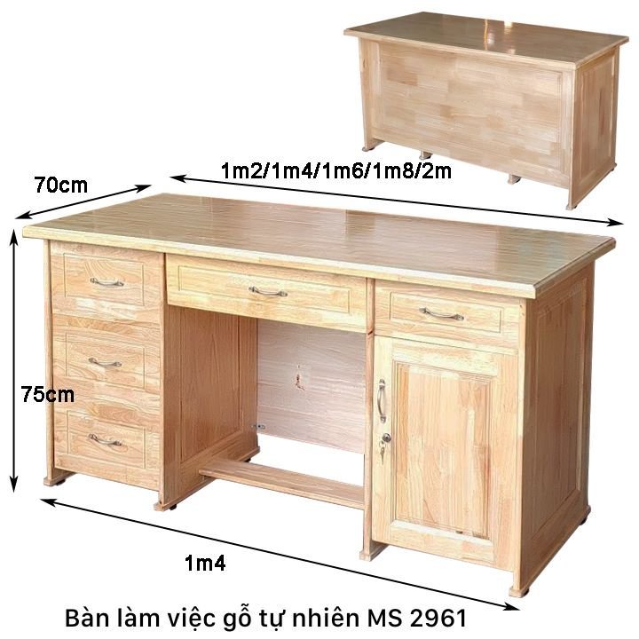 Bàn làm việc gỗ tự nhiên 1m4 MS 2961