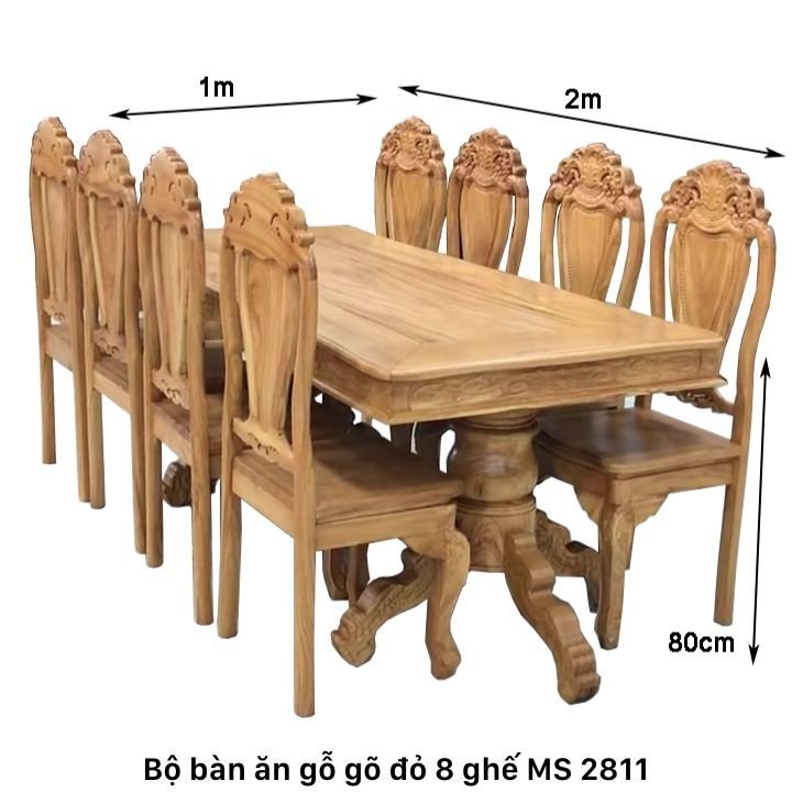 Kích thước bộ bàn ăn gỗ gõ đỏ tự nhiên 8 ghế Kích thước bộ bàn ăn gỗ gõ đỏ tự nhiên 8 ghế