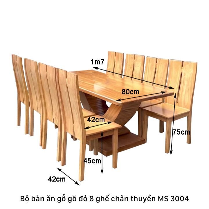 Kích thước bộ bàn ăn gỗ gõ đỏ 8 ghế chân thuyền Kích thước bộ bàn ăn gỗ gõ đỏ 8 ghế chân thuyền