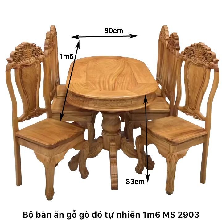 Bộ bàn ăn gỗ gõ đỏ tự nhiên MS 2903