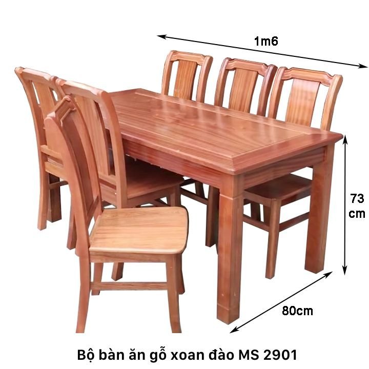 Bộ bàn ăn gỗ xoan đào 6 ghế MS 2901 - chi tiết vân gỗ tự nhiên