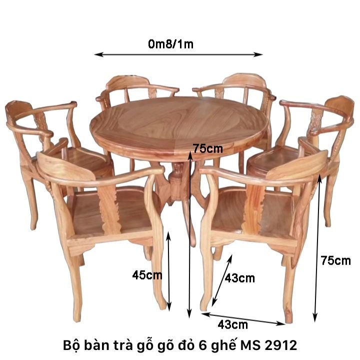 Kích thước bộ bàn trà gỗ gõ đỏ 6 ghế Kích thước bộ bàn trà gỗ gõ đỏ 6 ghế