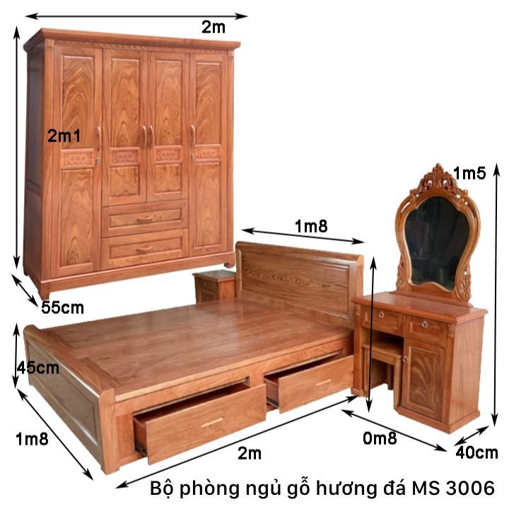 Kích thước bộ phòng ngủ gỗ hương đá Kích thước bộ phòng ngủ gỗ hương đá