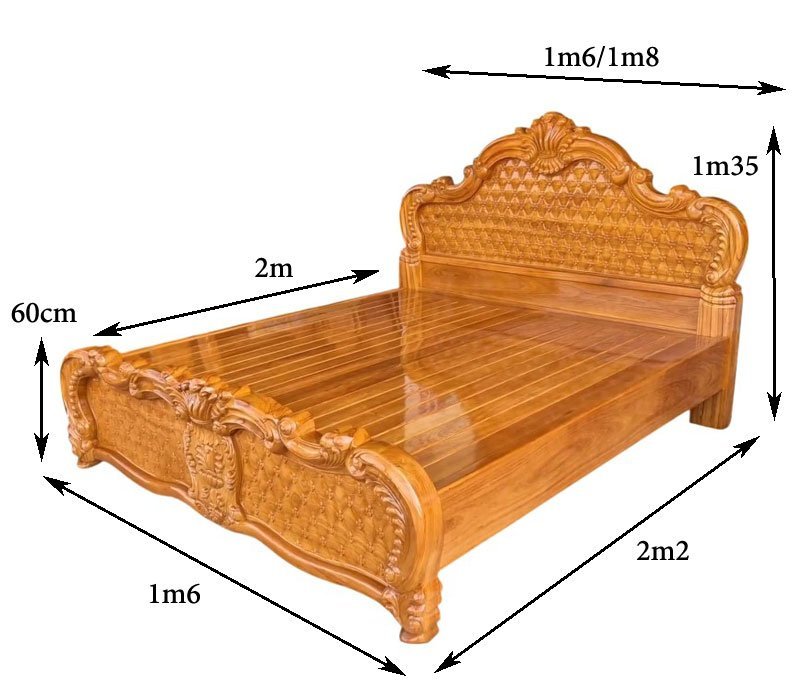 Kích thước giường gỗ gõ đỏ