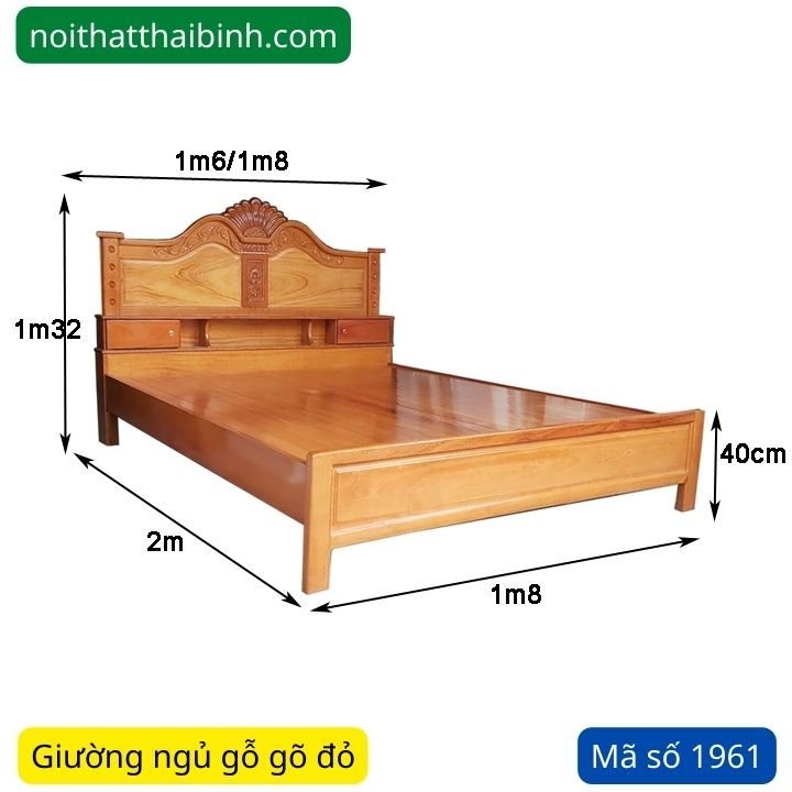 Kích thước giường gỗ gõ đỏ tự nhiên