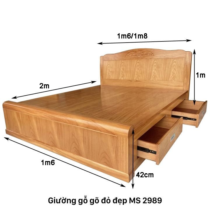 Kích thước giường gỗ gõ đỏ đẹp Kích thước giường gỗ gõ đỏ đẹp