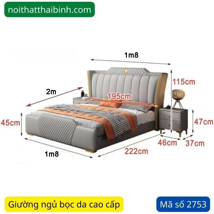 Giường ngủ bọc da ngoại nhập MS 2753
