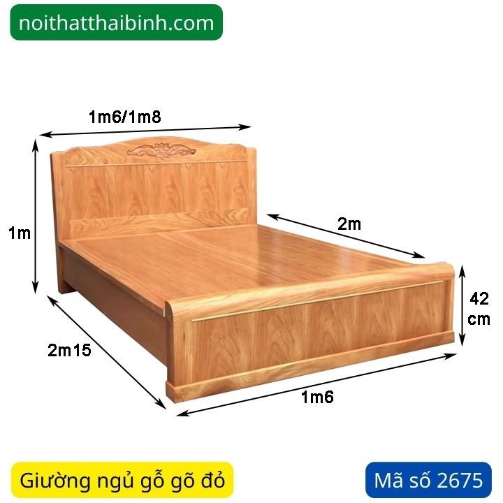 Kích thước giường ngủ gỗ gõ đỏ 1m6