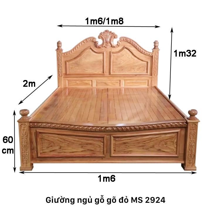 Kích thước giường ngủ gỗ gỏ đỏ tự nhiên cao cấp Kích thước giường ngủ gỗ gỏ đỏ tự nhiên cao cấp