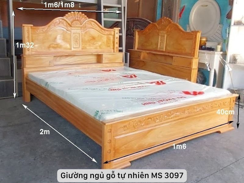 Kích thước giường ngủ gỗ gõ đỏ cao cấp Giường ngủ gỗ gõ đỏ cao cấp MS 3097