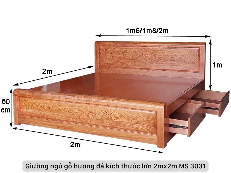 Kích thước giường gỗ hương đá cỡ lớn 2m Kích thước giường gỗ hương đá cỡ lớn 2m