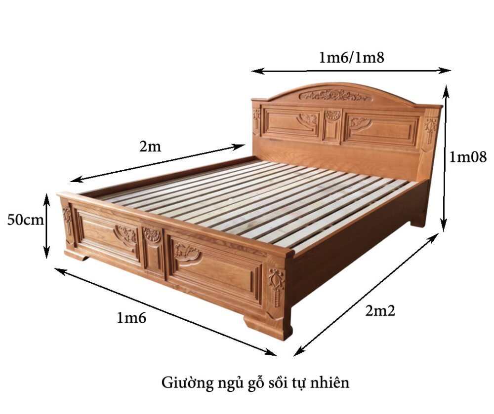 Kích thước giường gỗ sồi Nga cao cấp