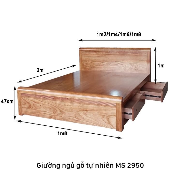 Kích thước giường ngủ gỗ hương xám tự nhiên