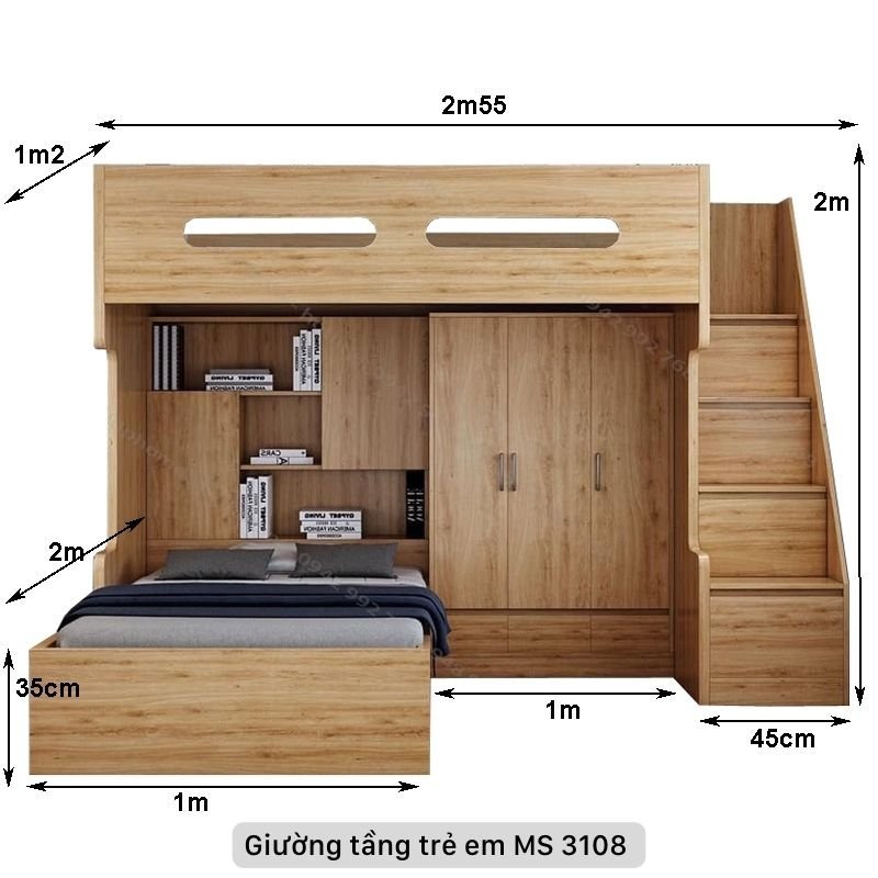 Giường kết hợp tủ cho bé MS 3108