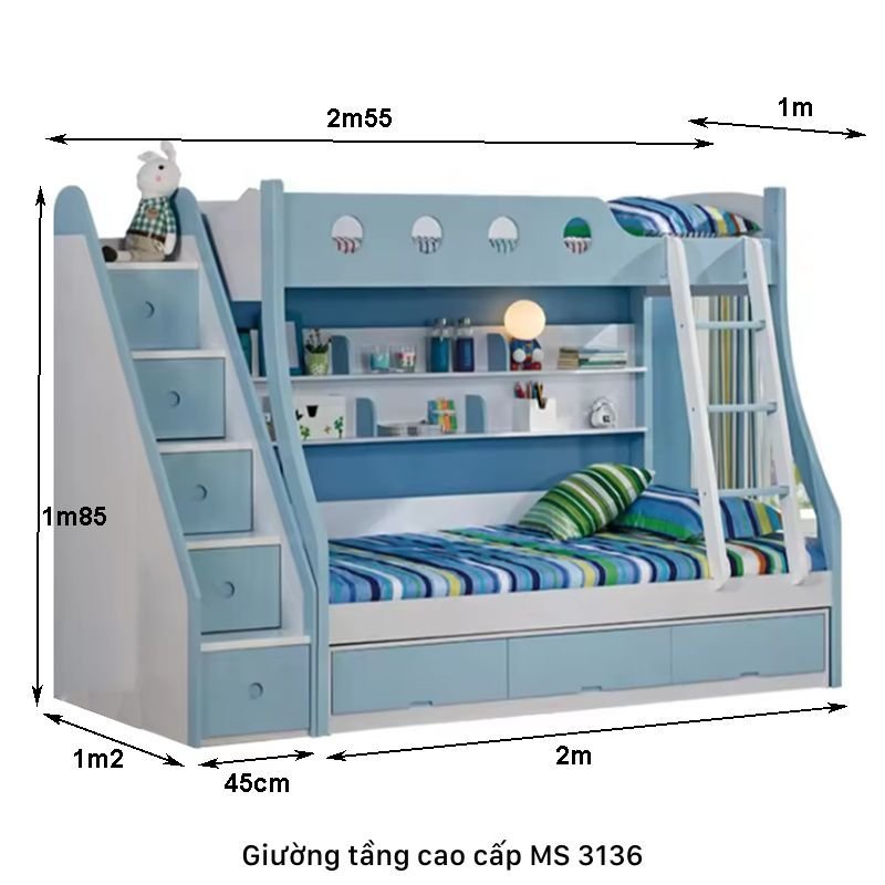 Giường tầng màu xanh MS 3136