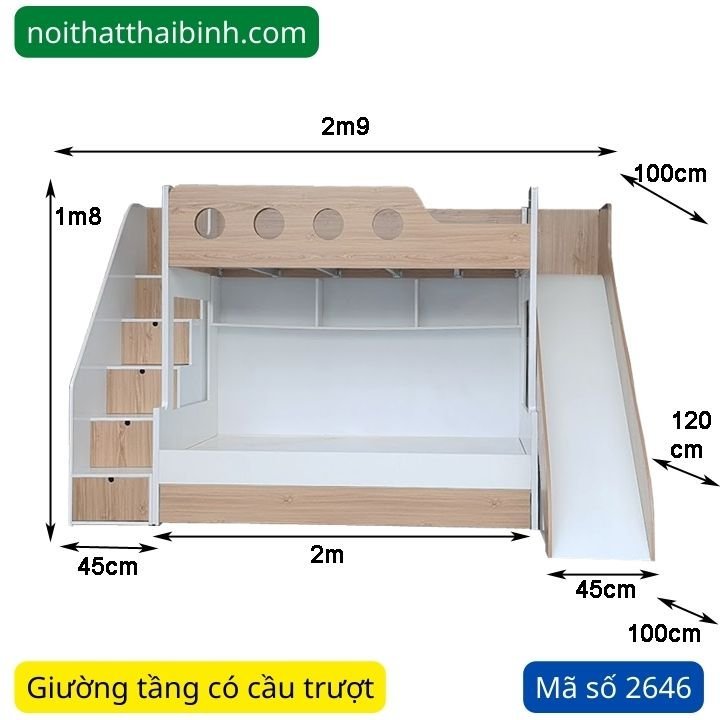 Kích thước giường tầng có cầu trượt đẹp