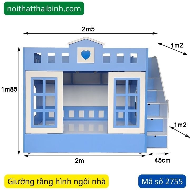 Kích thước giường tầng hình ngôi nhà