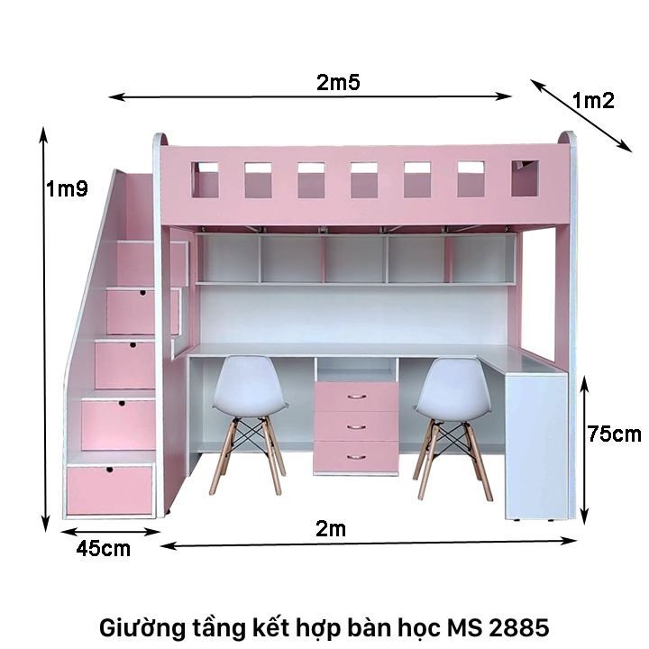 Kích thước giường tầng kết hợp bàn học cho bé