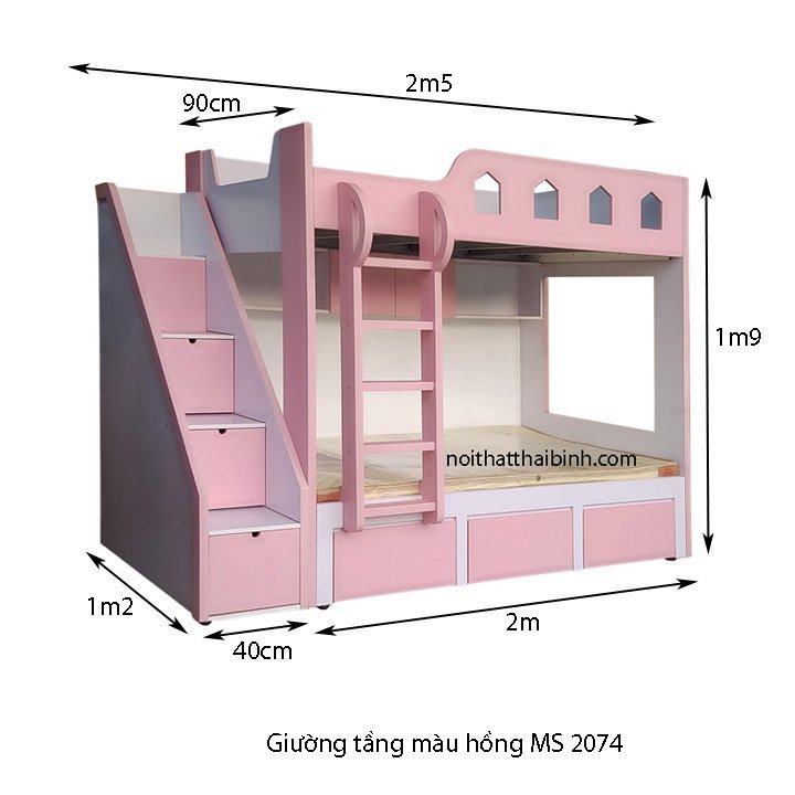 Giường tầng bé gái màu hồng MS 2074