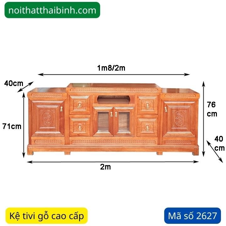 Kích thước kệ tivi gỗ Đinh Hương 2m