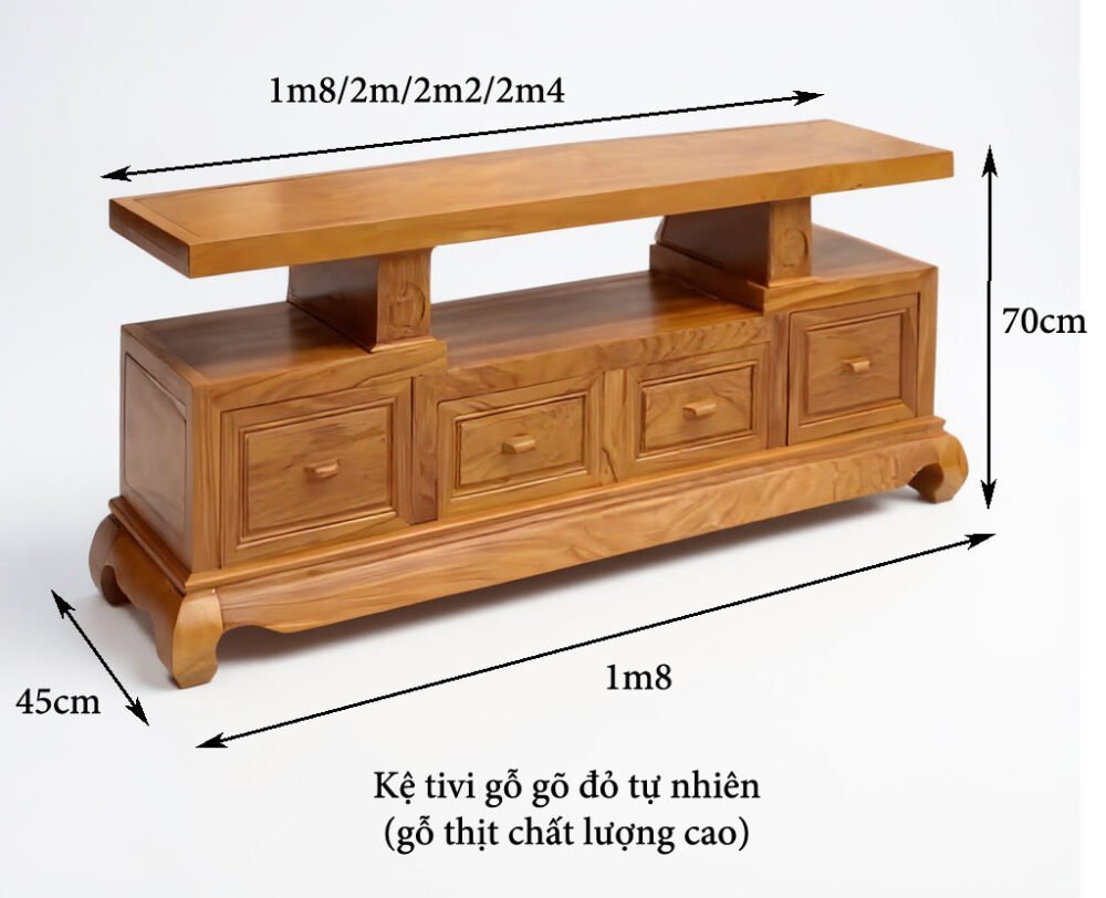 Kệ tivi gỗ gõ đỏ tự nhiên MS 3354 - chi tiết vân gỗ tự nhiên
