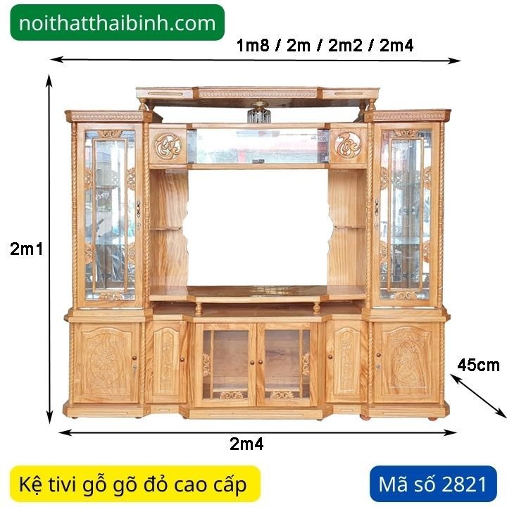 Kệ tivi kết hợp tủ rượu gỗ gõ đỏ MS 2821