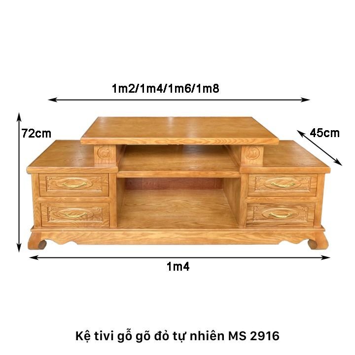 Kích thước kệ tivi gỗ gõ đỏ tự nhiên cao cấp