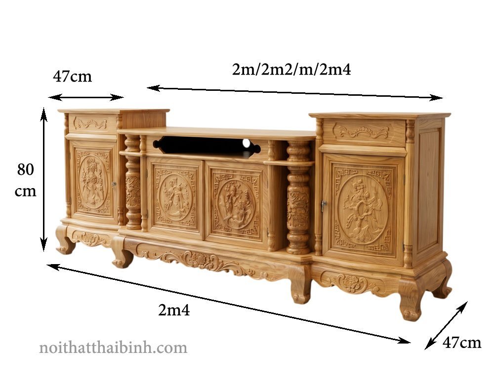 Kích thước kệ tivi gỗ gõ đỏ tự nhiên