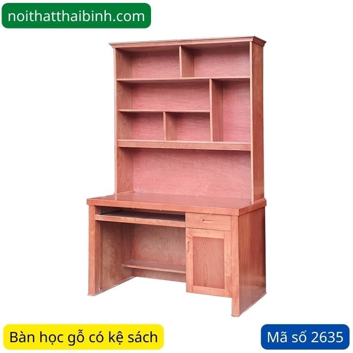 Bàn học có giá sách gỗ tự nhiên Bàn học gỗ có kệ sách MS 2635 - kỹ thuật đóng mộng chắc chắn