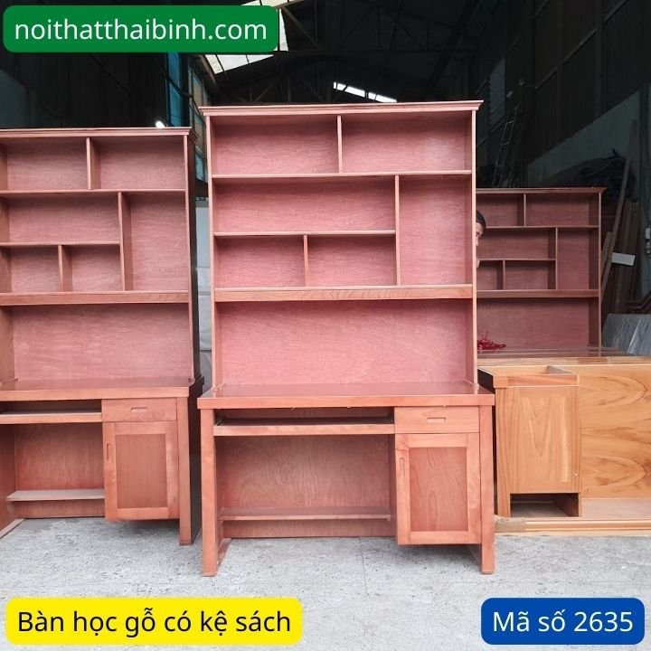 Bàn học có kệ sách bằng gỗ Bàn học gỗ có kệ sách MS 2635 - nhìn tổng thể