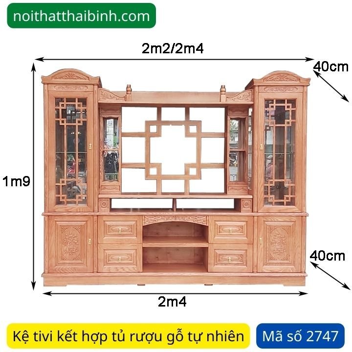 Kích thước kệ tivi gỗ kết hợp tủ rượu Kệ tivi gỗ kết hợp tủ trang trí MS 2747
